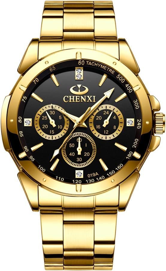 DREAMING QP Fq-005 Classic Style Gold Stainless Steel Mens Wrist Watches with Crystals for Man