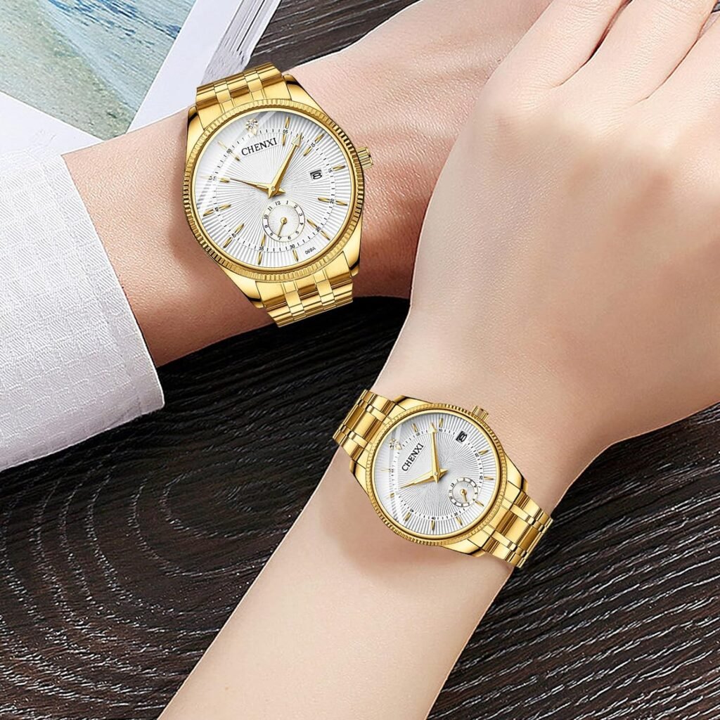 FANMIS Mens Luxury Analog Quartz Gold Wrist Watches Business Stainless Steel Band Dress Wrist Watch Classic Calendar Date Window 3ATM Water Resistant