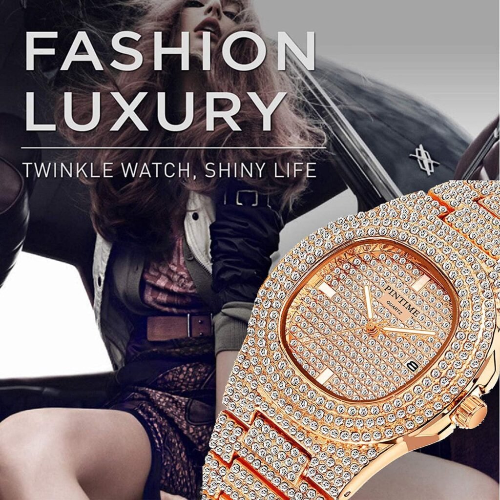 FANMIS Unisex Luxury Crystal Diamond Watch Fashion Analog Watch Stainless Steel Band Mens Womens Iced-Out Bracelet Watch